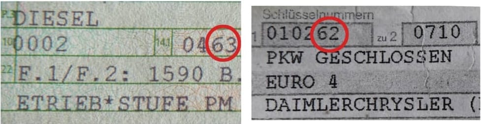 Beispiel für die Emissions-Schlüsselnummer in den Fahrzeugpapieren